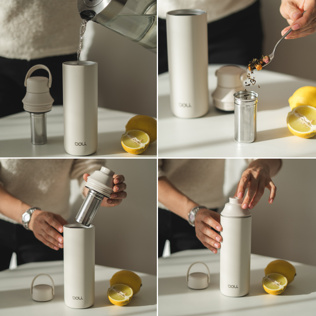 Theramic Edelstahl-Isolierflasche 600 Ml – Doppelwandig, Mit Keramikbeschichtung, Hält 7h Warm / 24h Kalt, BPA-frei, Weiß